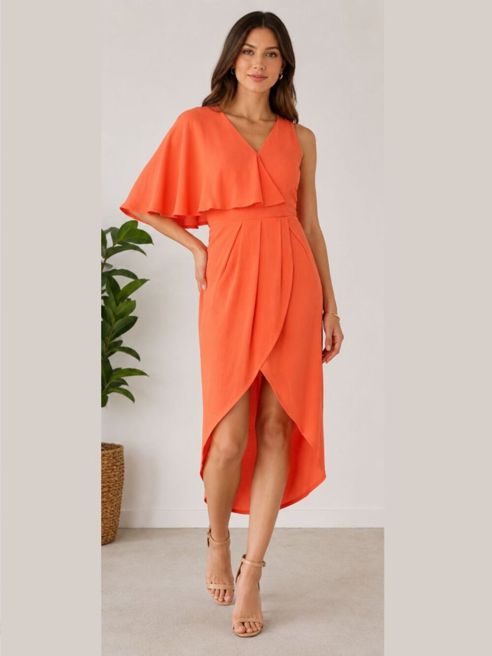 Rent the Runway ELLIATT Coral Asymmetrical Wrap Dress Size Medium